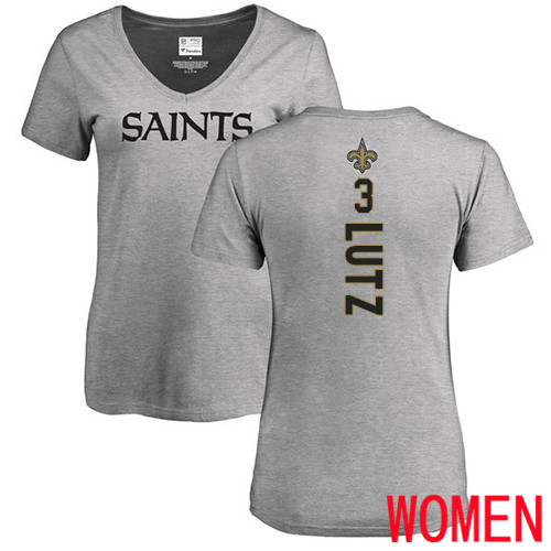 New Orleans Saints Ash Women Wil Lutz Backer V Neck NFL Football #3 T Shirt